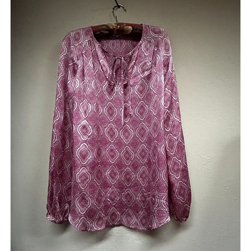 Audrey Talbott Carmel Paisley Print Long Sleeve Silk Peasant Top Purple Size 6